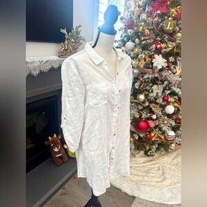 Lilly Pulitzer White Linen Button-Up Tunic Shirt Women’s Smal